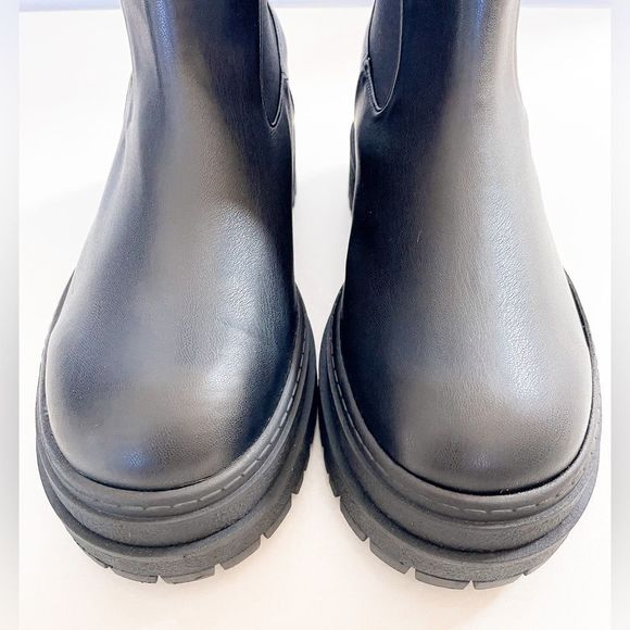 New Good American Black Leather Pull On Platform Boots - Picture 4 of 13